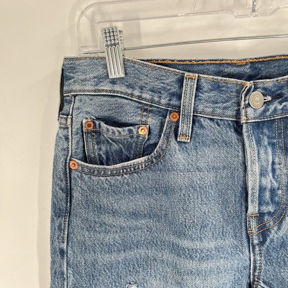 Levis 501 Jeans Embroidred Rose Distressed Sz 25 Straight Tapered - Picture 3 of 8